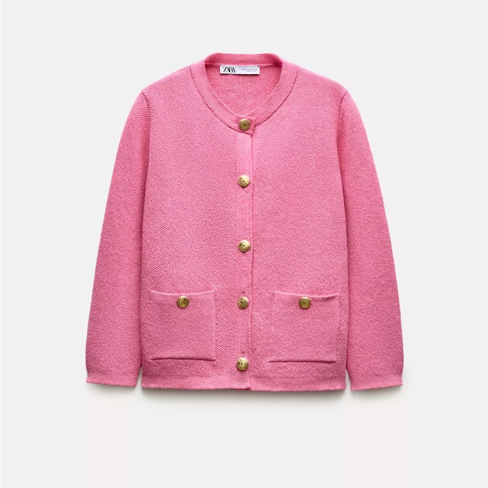 Zara Pink Cardigan with Gold Buttons & 3/4 sleeves.